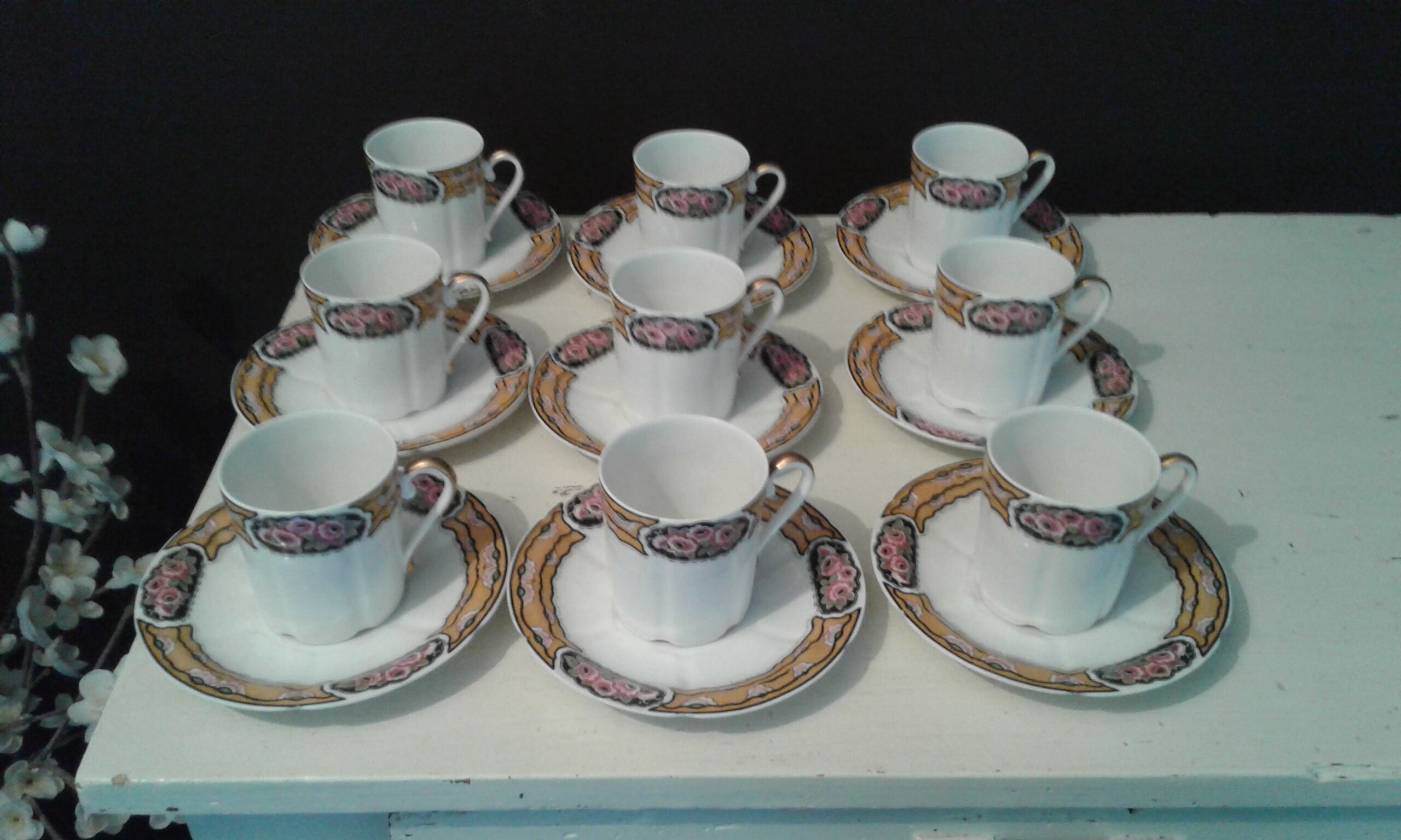 Fine porcelain coffee service art deco 21 pieces Limoges