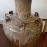 Large handled jar in glazed terracotta