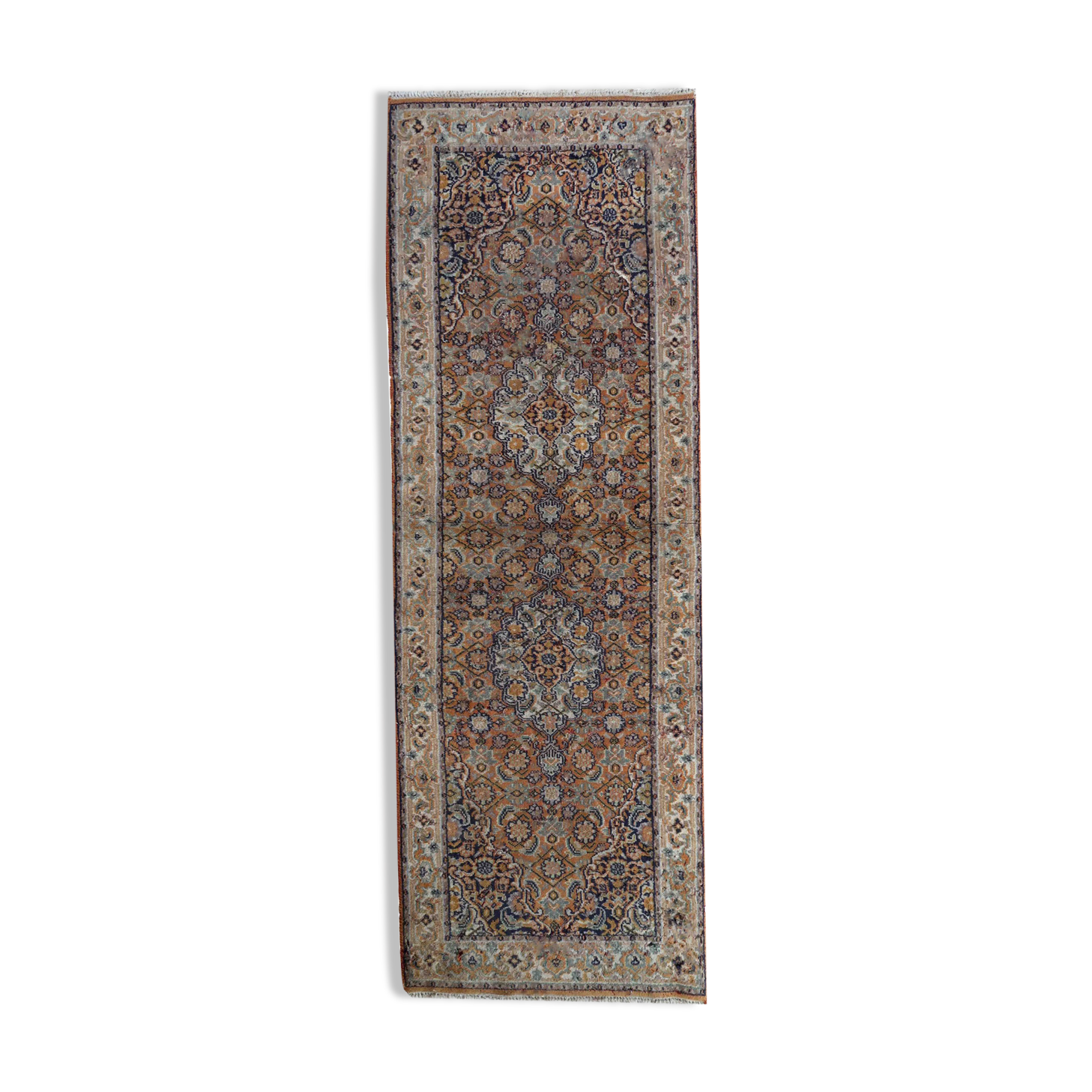 Vintage indian carpet tabriiz handmade 60cm x 177cm 1970s