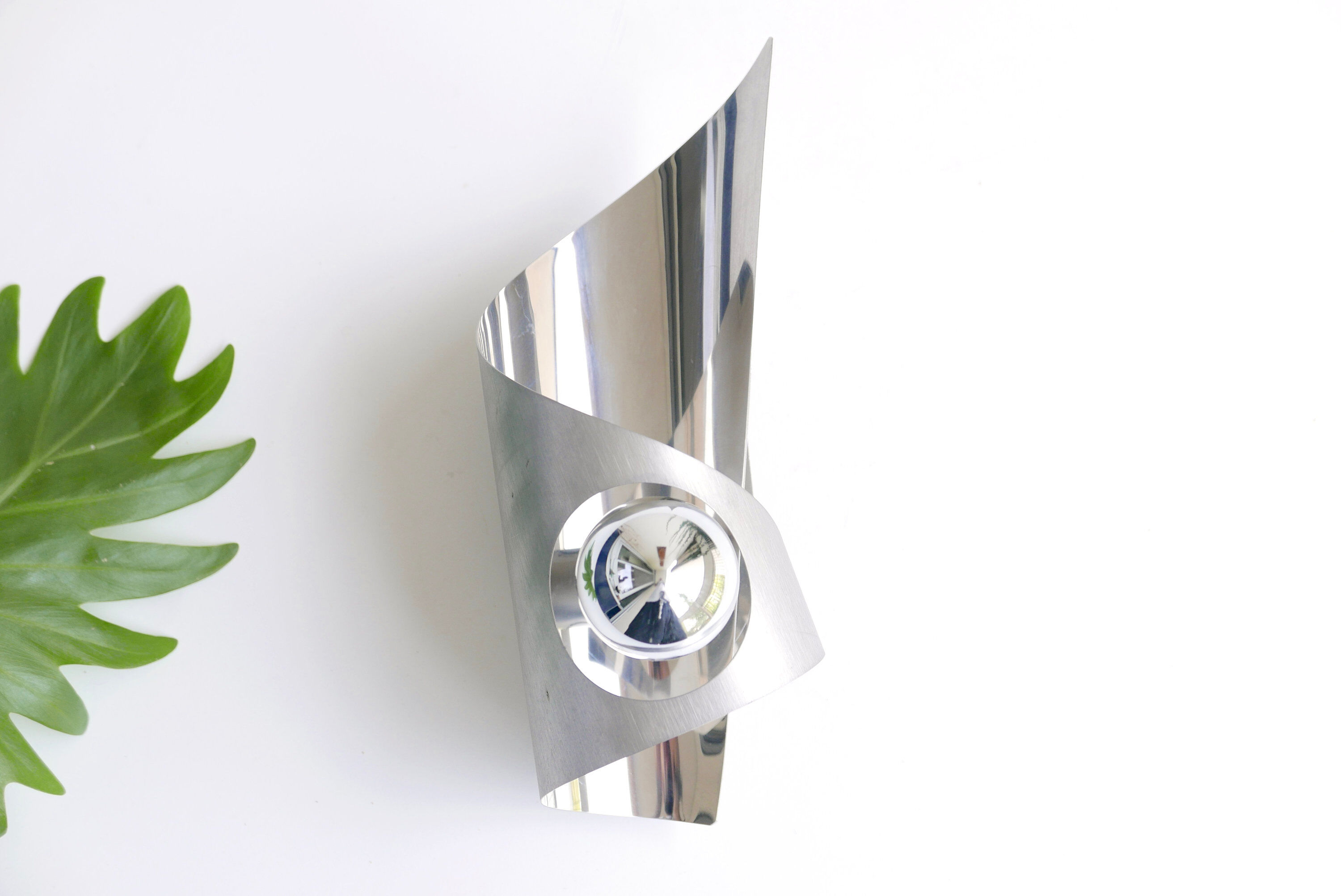 Pairs of chrome aluminum wall sconces, early 1970s