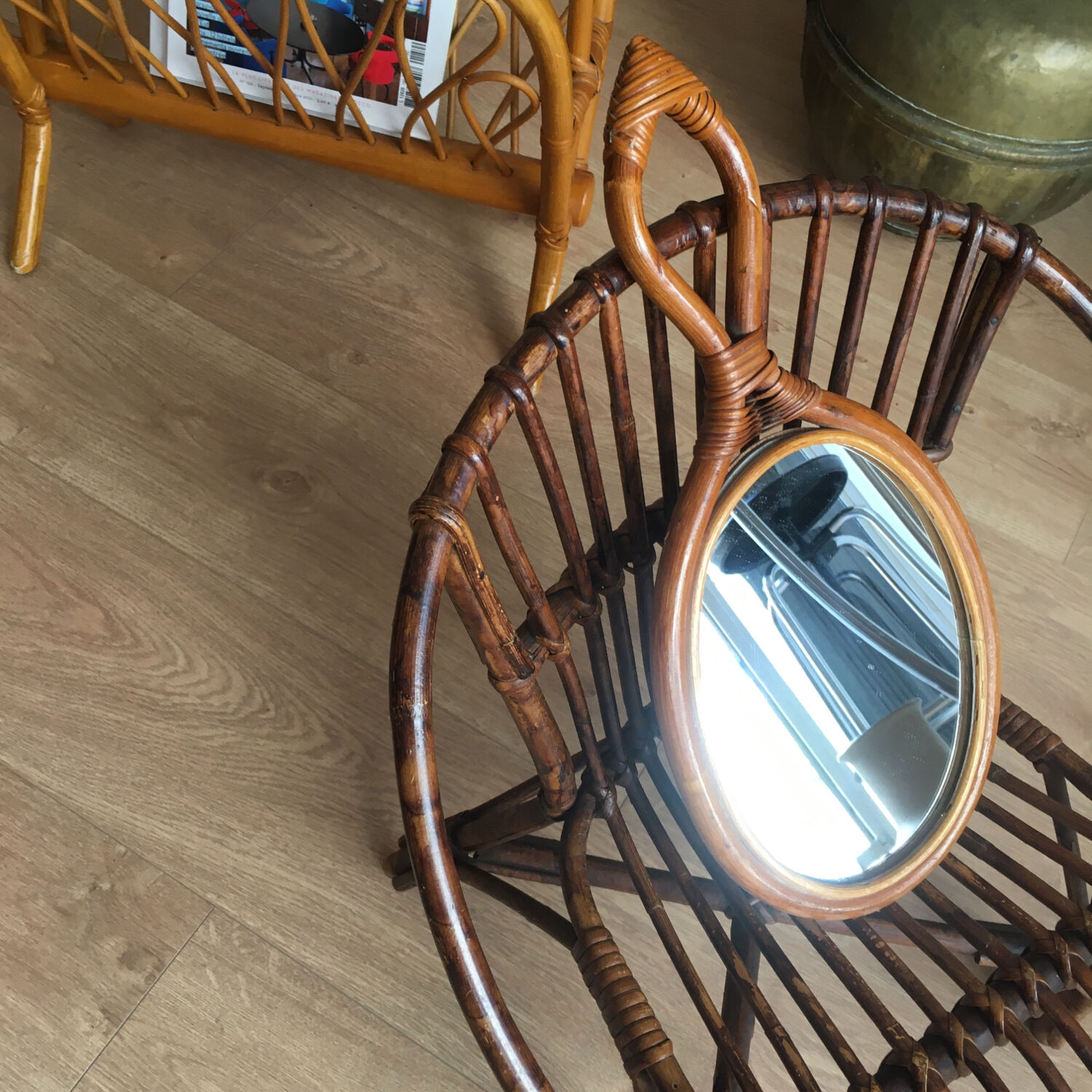 Vintage rattan mirror 19x40cm