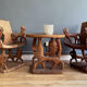 Dignitary armchairs in carved wood and table