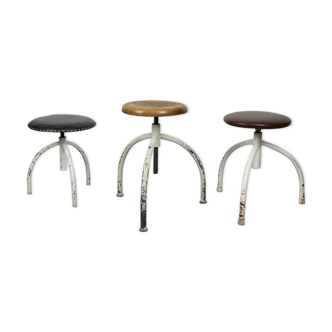 Set of 3 industrial adjustable swivel stools