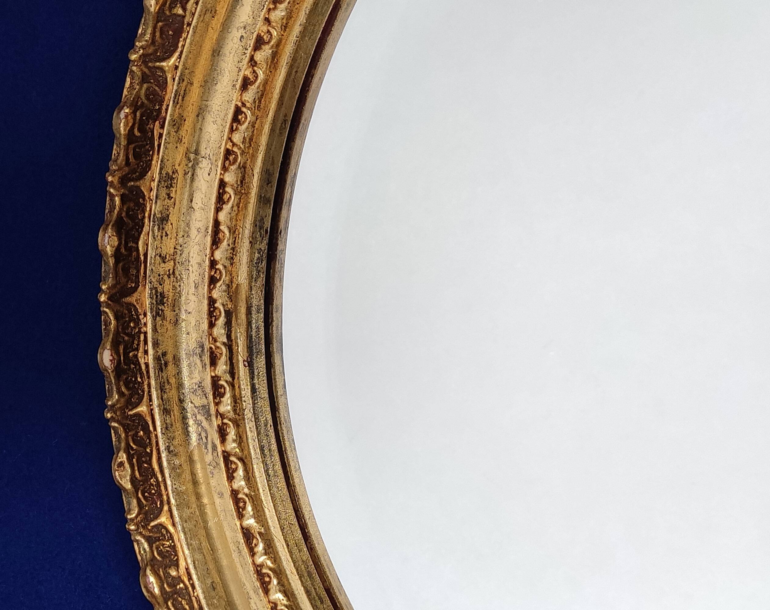 Vintage Wall Hanging Oval Bevelled Mirror with Distressed Gilt Frame
