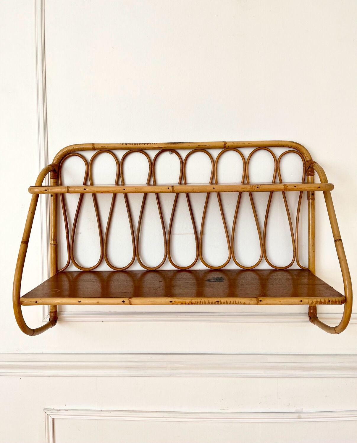 Vintage rattan wall shelf