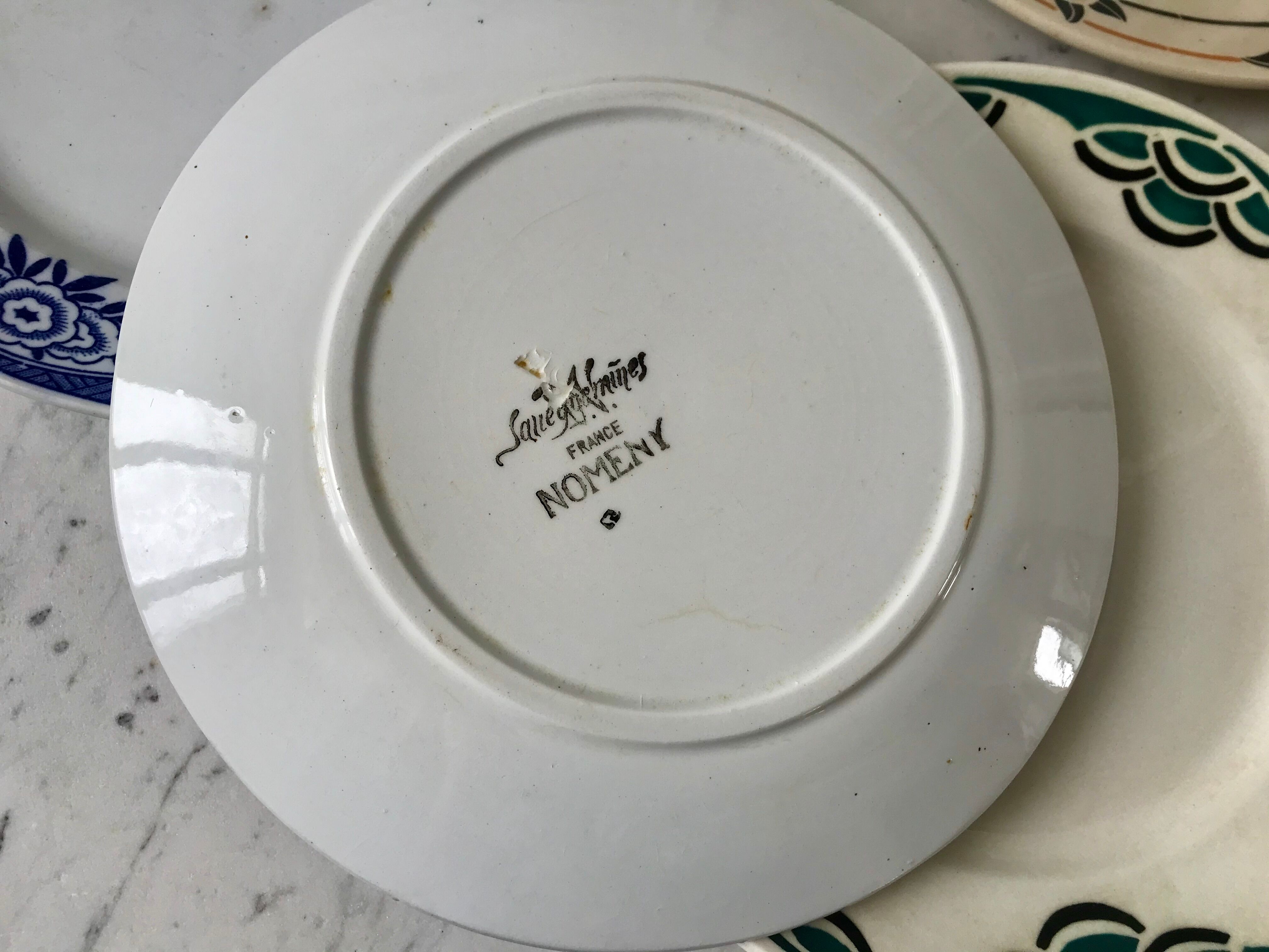 Lot de 6 assiettes à dessert Gien, Digoin "Capri" et "Nomeny", Badonviller "Novelty", "Madeleine"