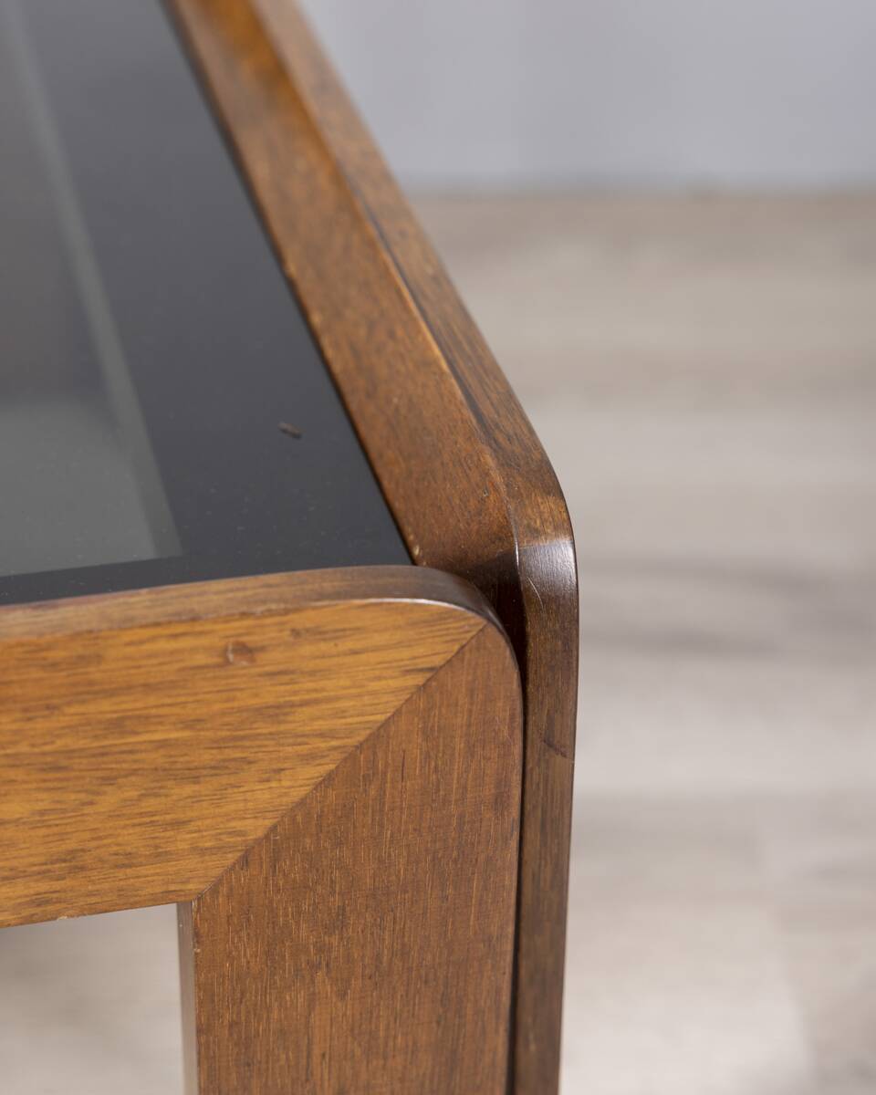 Vintage 1970s wood and glass coffee table designed by Afra and Tobia Scarpa
