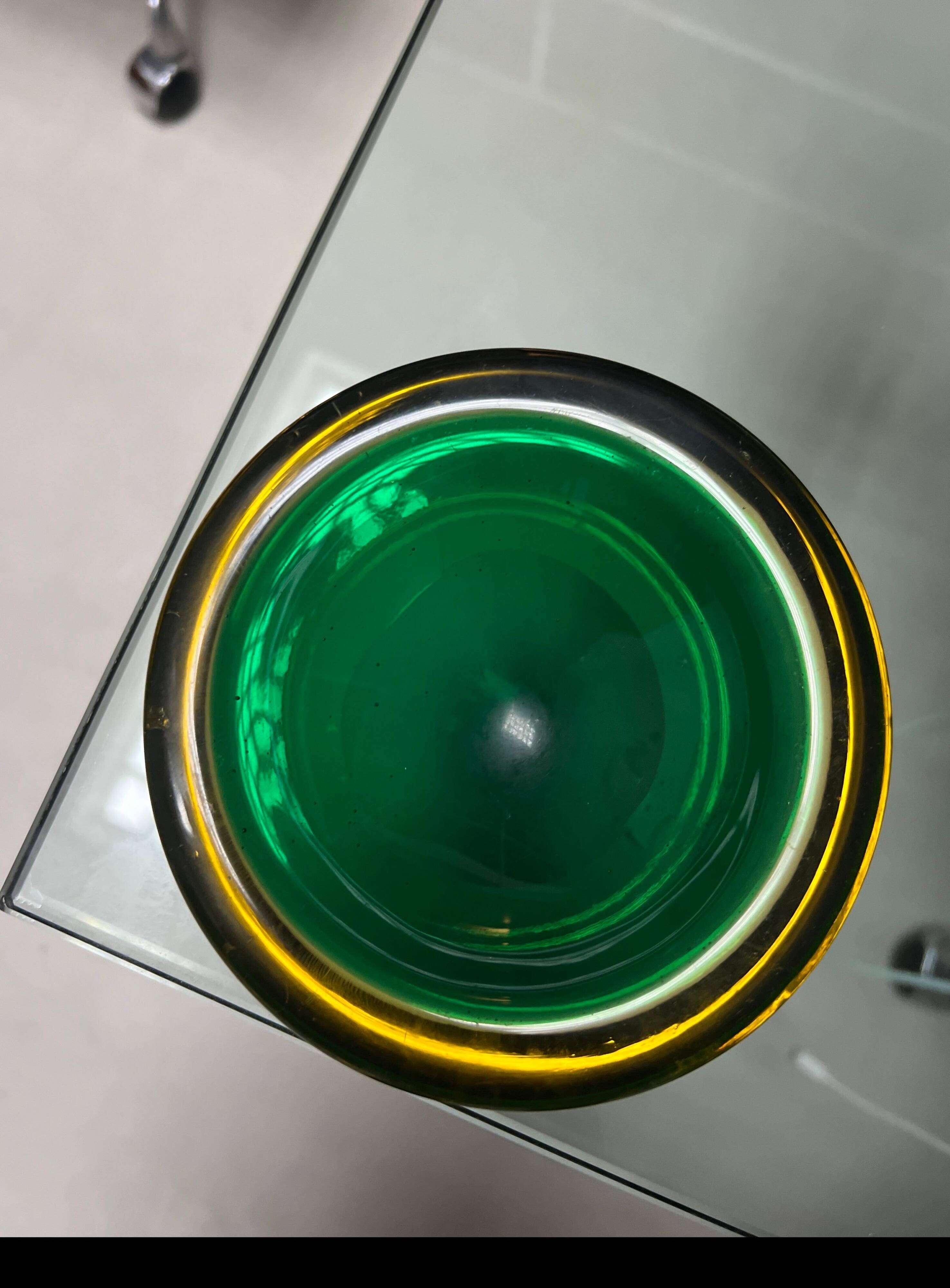 Murano Glass Bowl in Emerald Green and Yellow, Italy, 1965