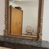 Old trumeau fireplace columns beveled mercury mirror raw solid wood rectangular molded beveled moldings