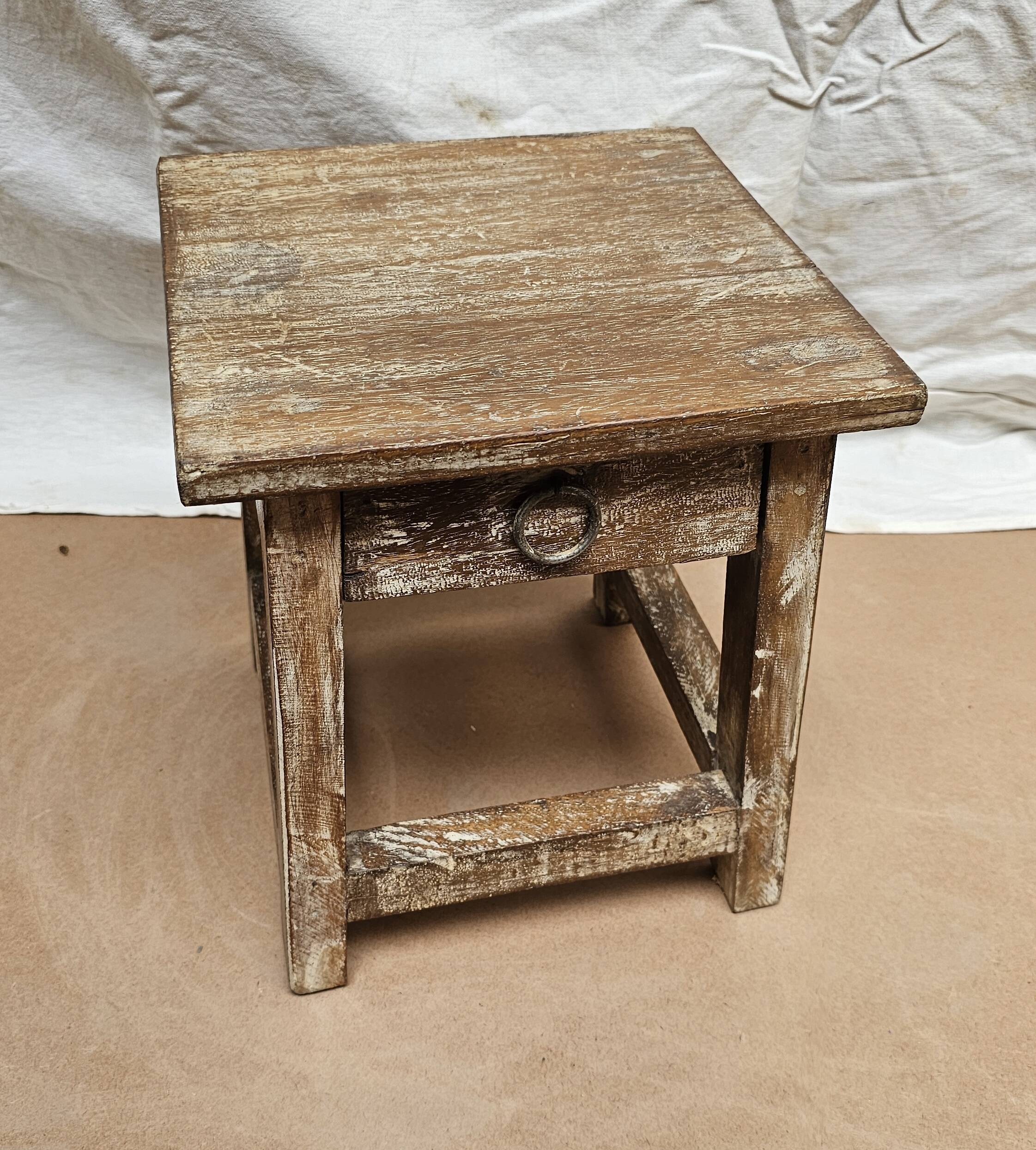 Small teak stool with 1 drawer