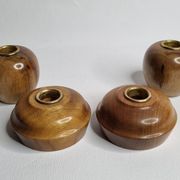 Set of 4 Myrtle Wood Candle Holders with Brass Inserts, Made in Port Orford, Oregon