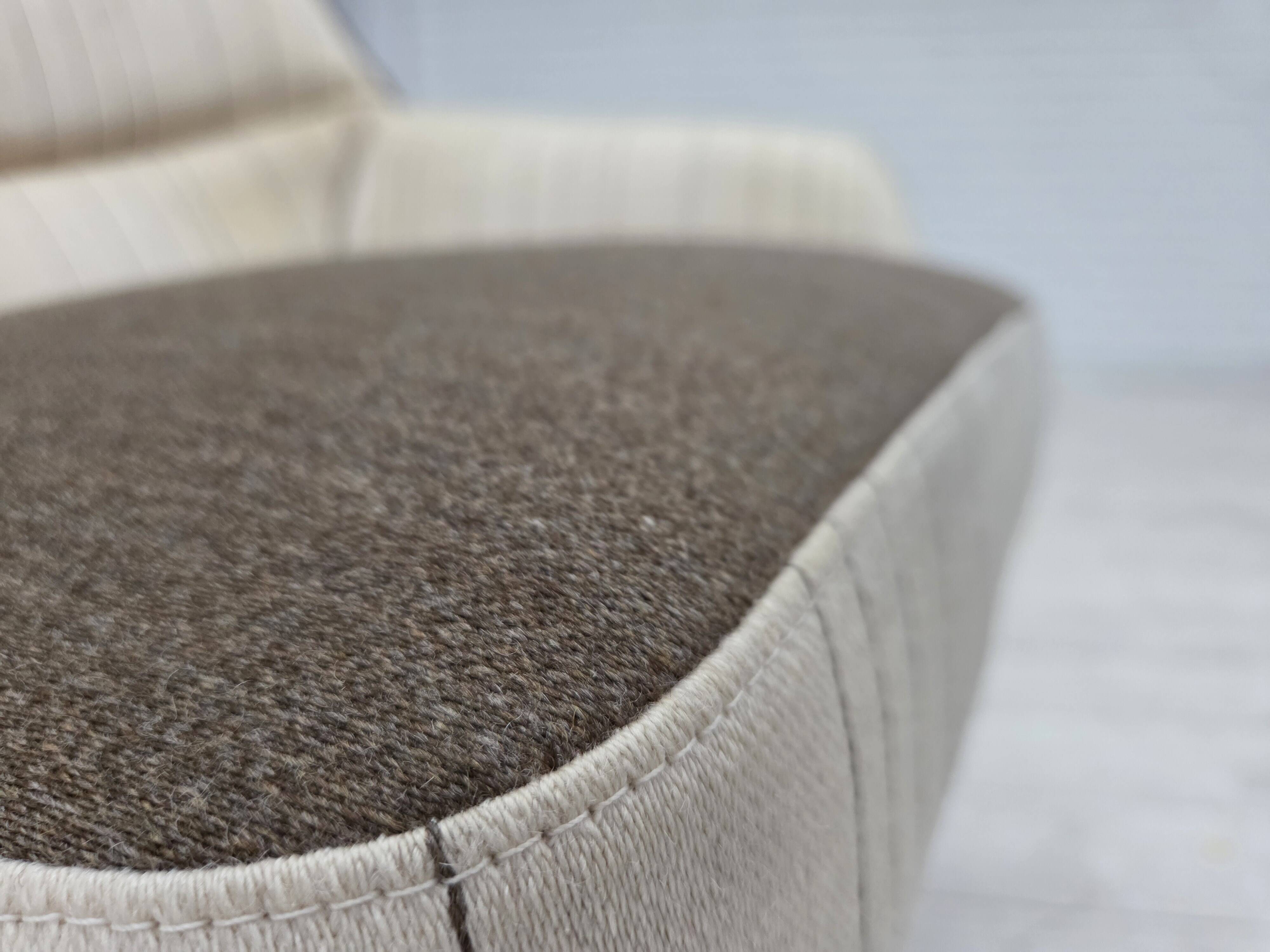 1970s, Danish design by Illum Wikkelsø, furniture wool fabric, oak wood.