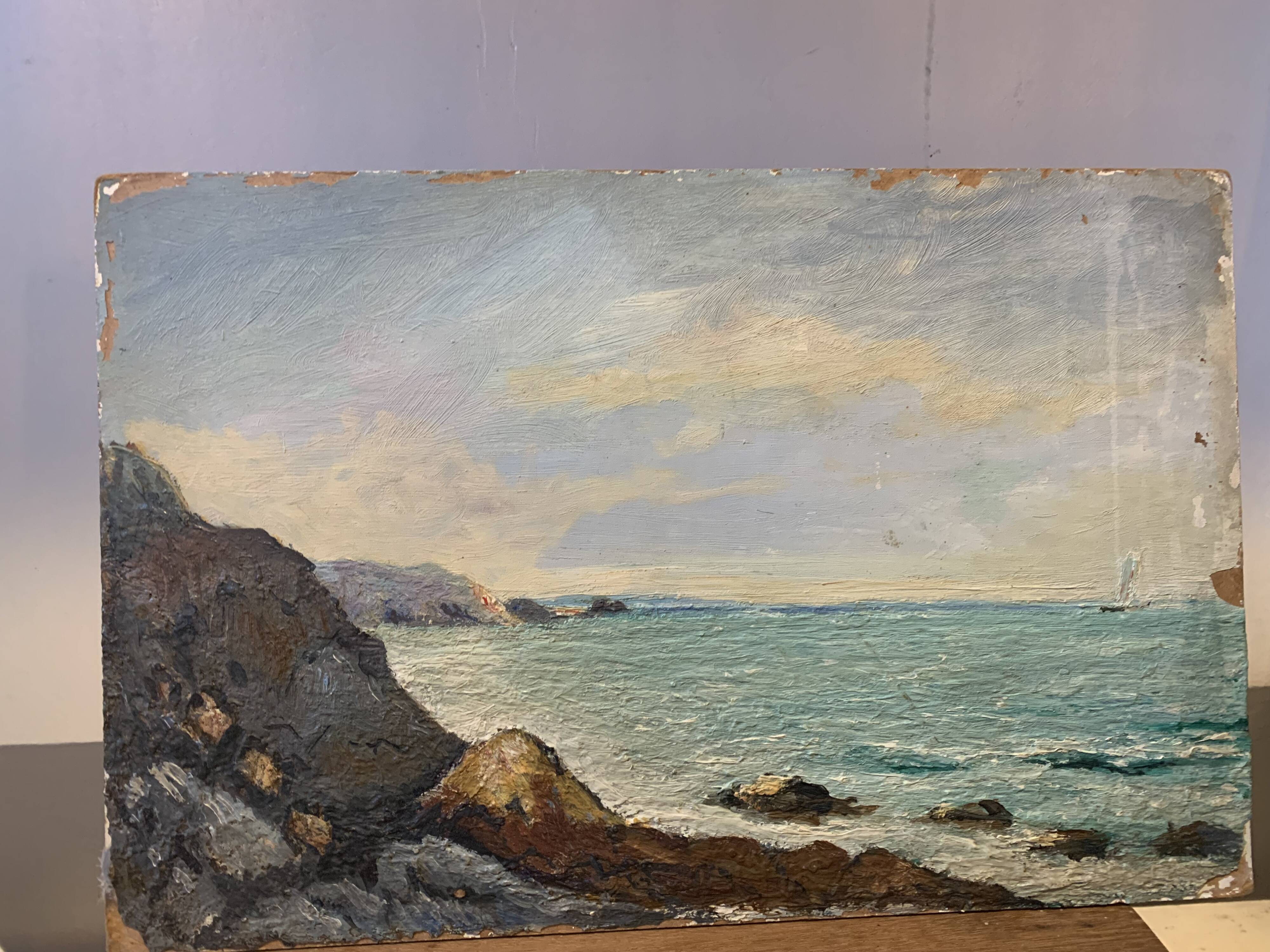 Seaside painting, on board, vintage, unsigned Dimensions: 41 x 27 cm