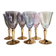 Ensemble de 6 verres à vin à tige en or irisé arlequin du milieu du siècle