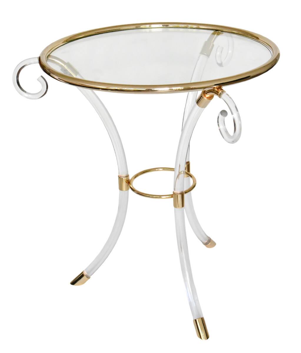 Lucite and gilded brass gueridon Hollywood Regency