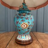 Large Chinese ceramic lamp, 20th century, floral decoration, original lampshade