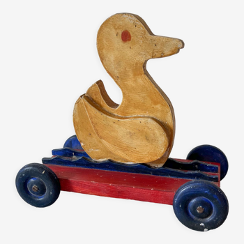 Jouet à tirer "canard" en bois, années 30-40