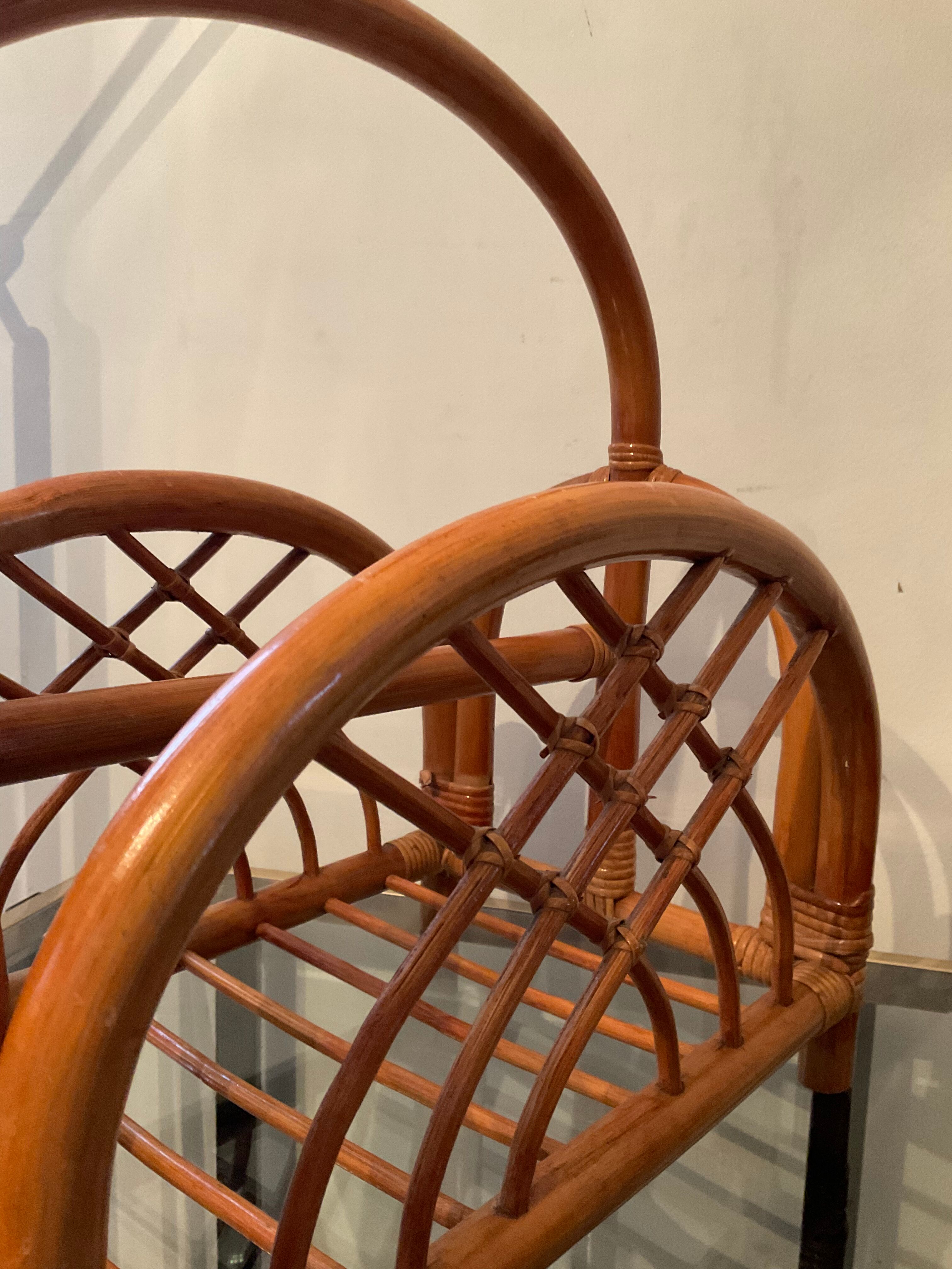 Vintage rattan magazine holder 70s