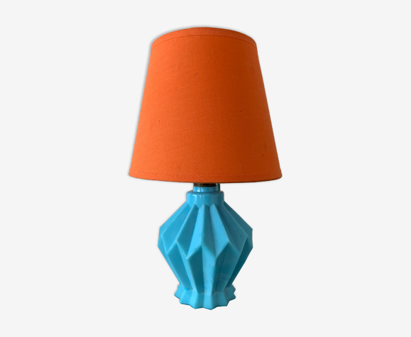 Lampe à poser opaline bleue plissée ancienne