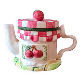 Cherry pattern slip teapot