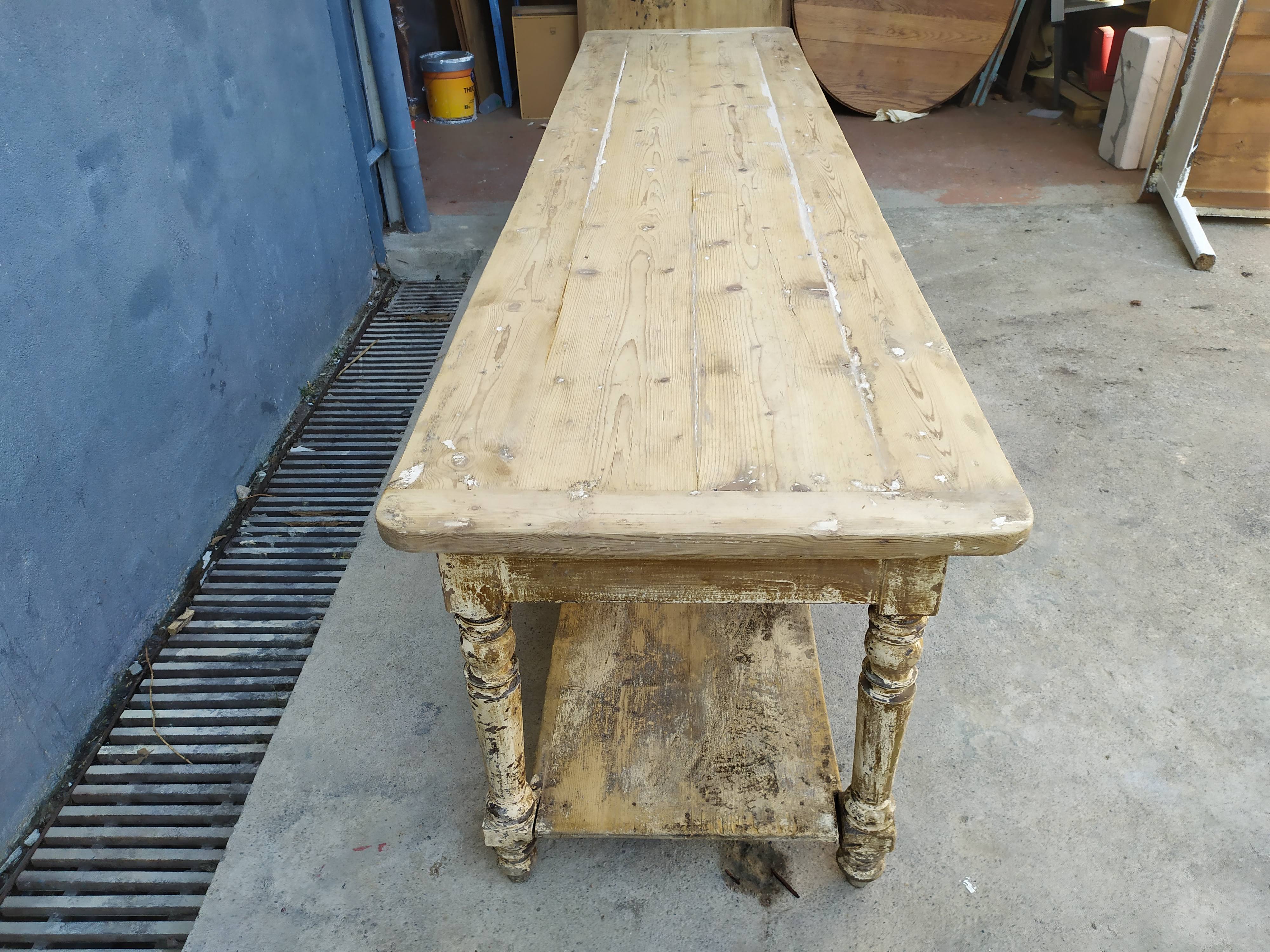 Table de métier drapière sapin décapé 3m