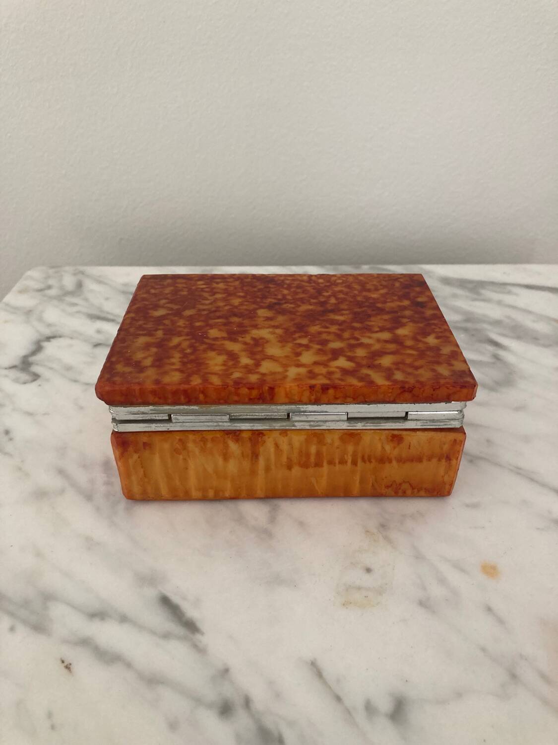 Vintage box in orange alabaster and chrome metal, Italy 1970s