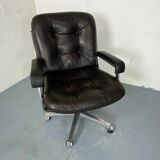 Mid-Century Italian Modernist Leather and Steel Adjustable Desk Chair, 1950s