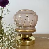 Lampe à poser globe vintage art déco en verre rose et doré