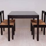 Vintage dining set, 4 chairs, extendable dining table, rope seating, 1970s