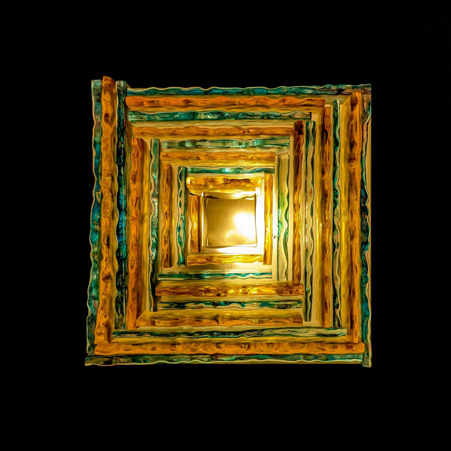 Pair of metal, resin and glass wall lights by Angelo Brotto, circa 1970