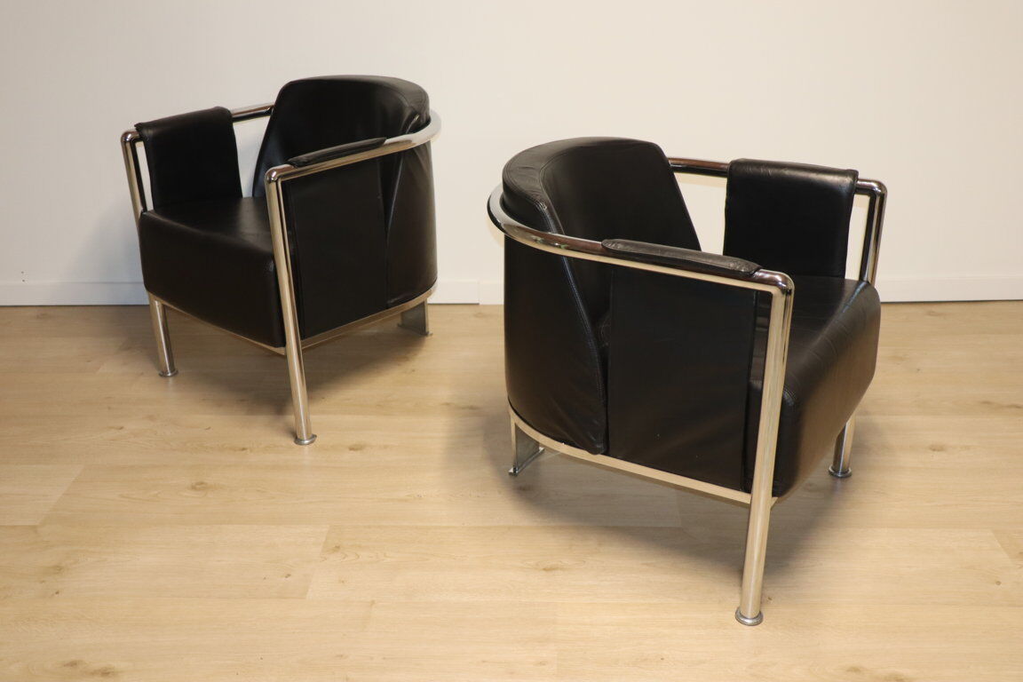 Pair of armchairs in synthetic leather and chromed metal, 1970