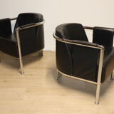 Pair of armchairs in synthetic leather and chromed metal, 1970