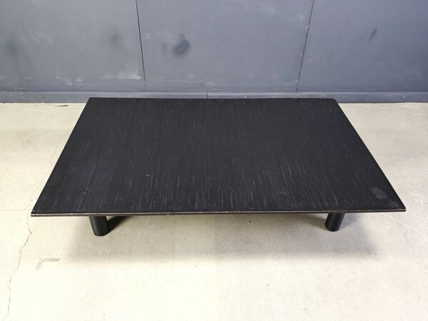 Table basse belge XL en wengé noirci et bambou attribuée à Axel Ver