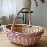 Vintage French wicker basket painted in candy pink