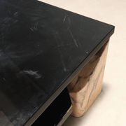 Vintage coffee table in pink marble and lacquered wood, 1970s design.