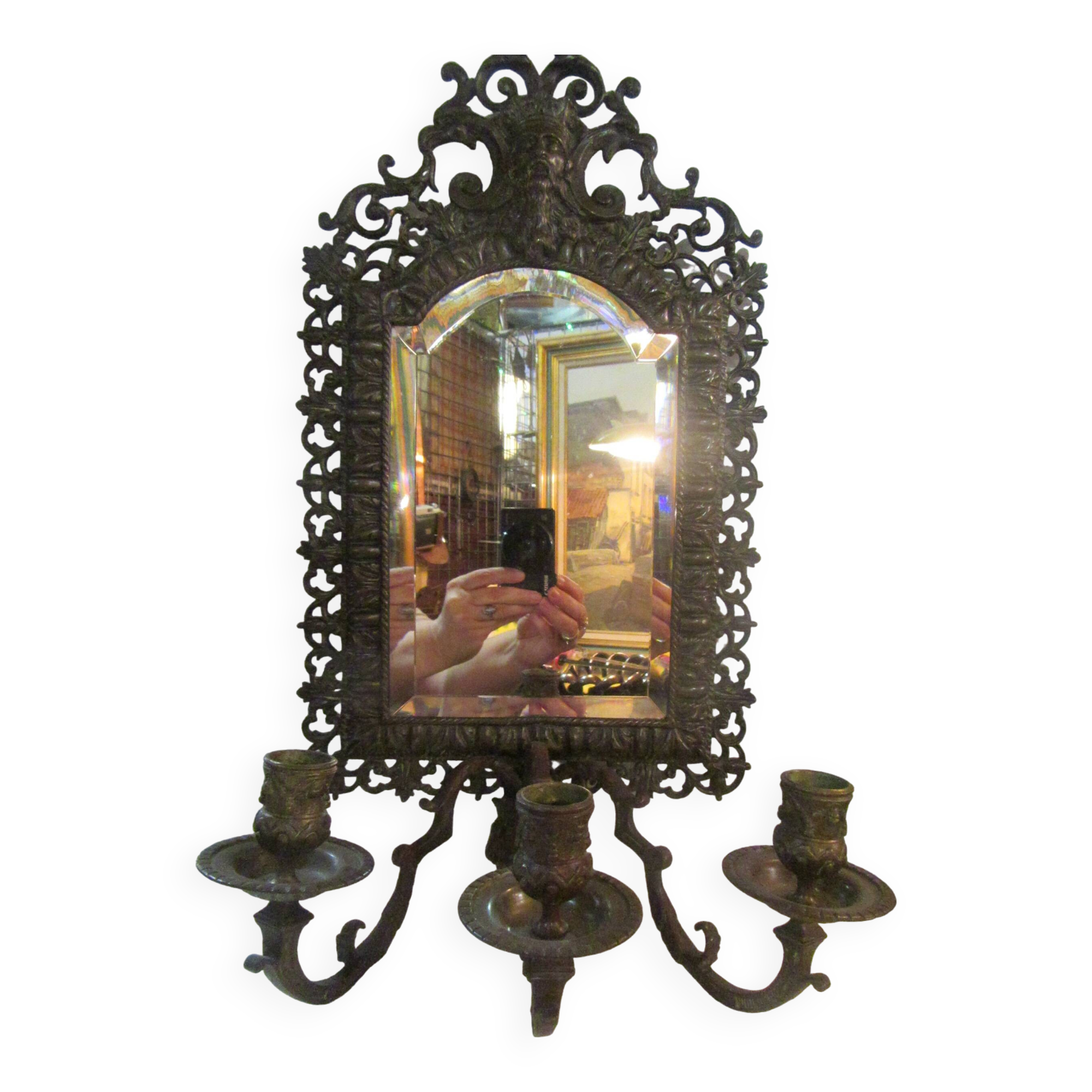 Bronze candle holder mirror