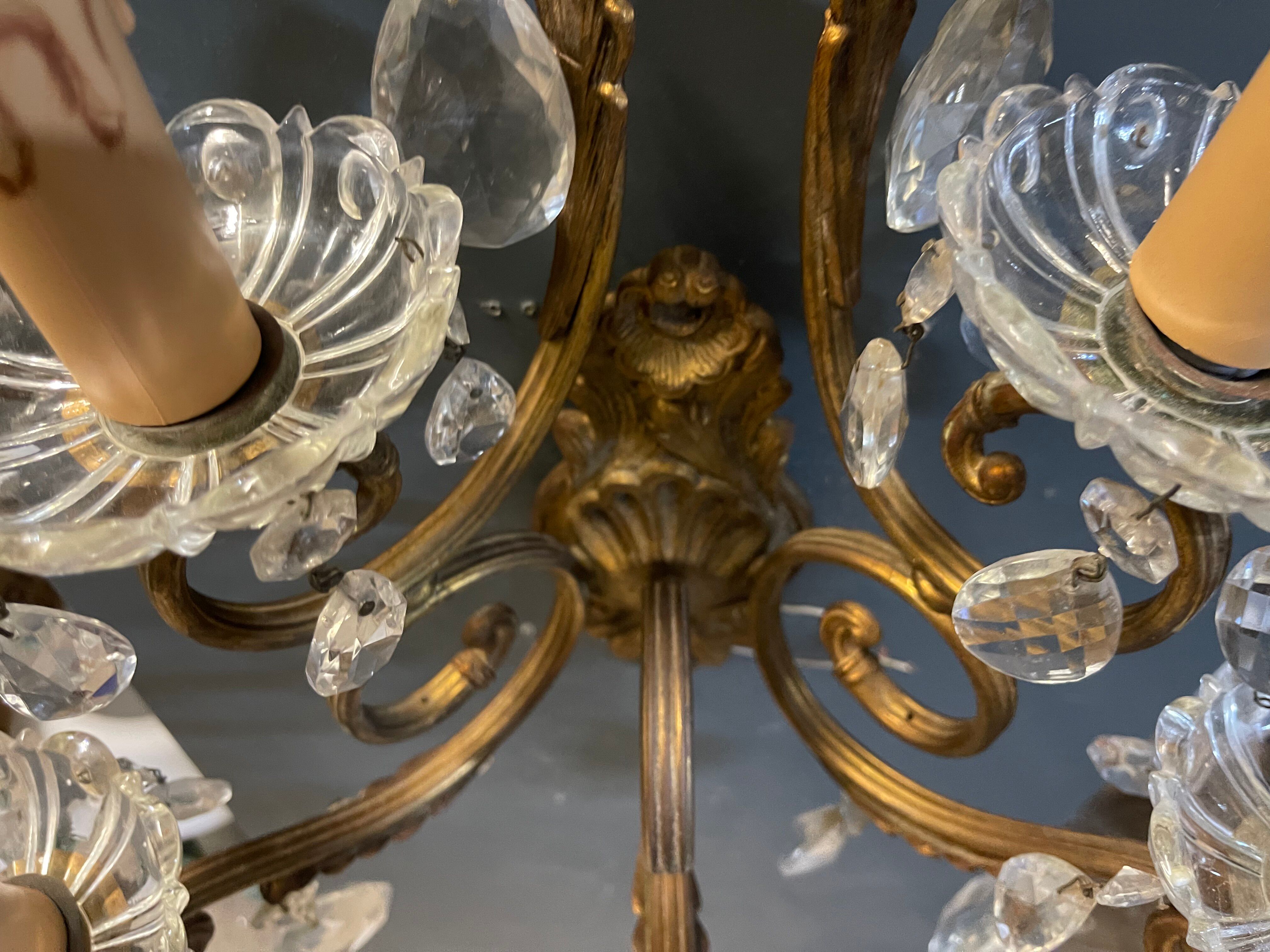 Large Bronze and Crystal Wall Sconces, Set of 2, Italy, 1950s