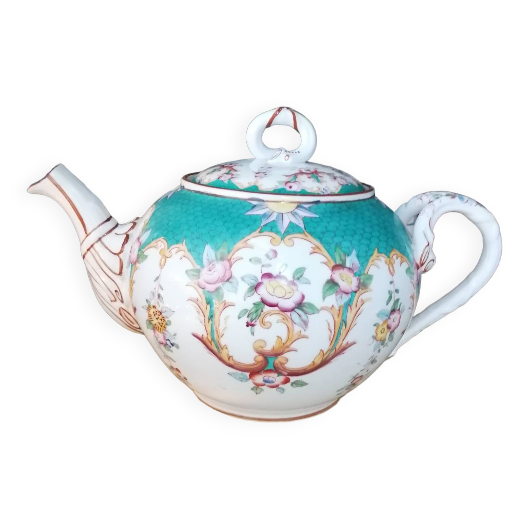 Large Sarreguemines teapot late 19th century