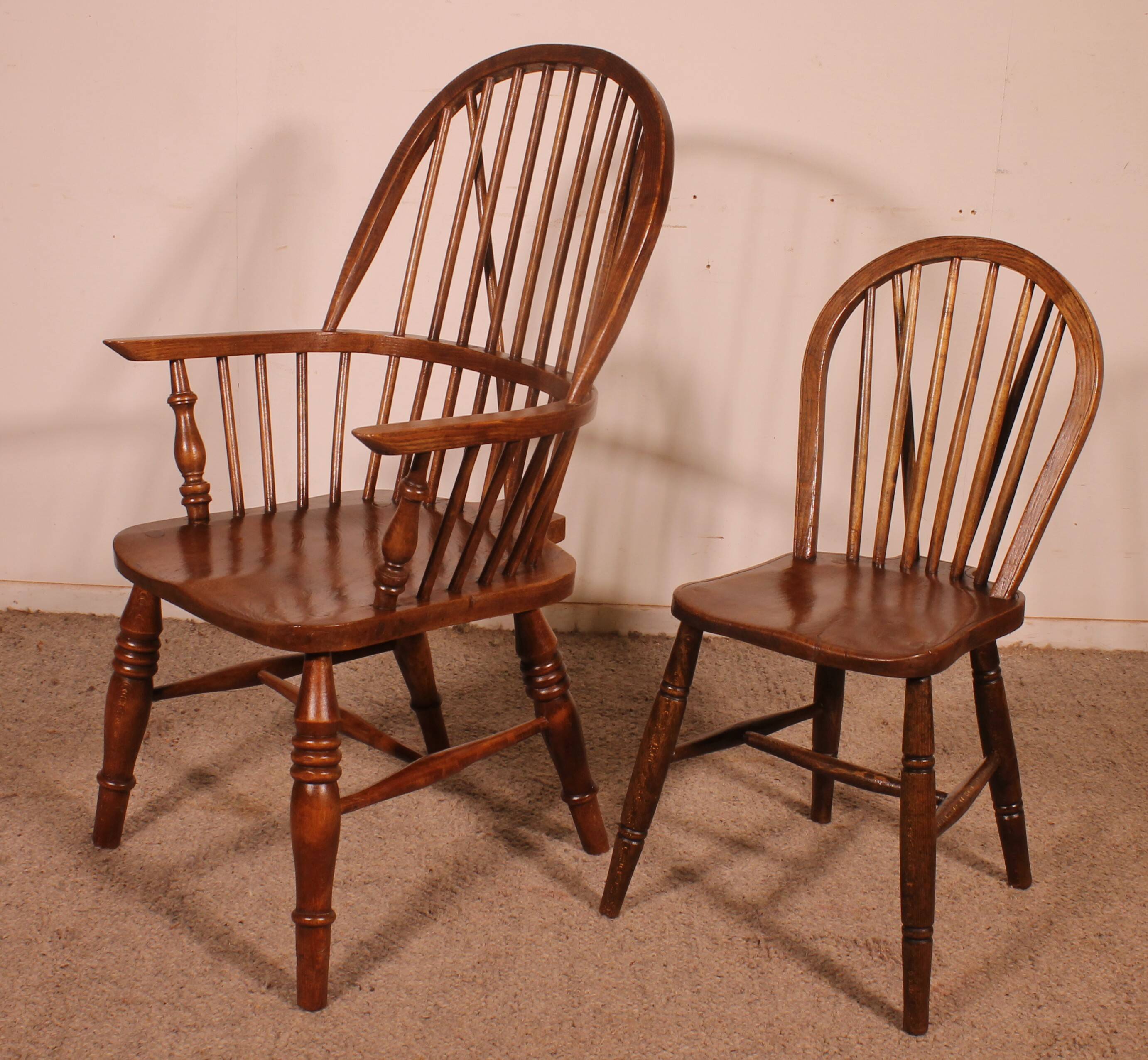 set of 5 Windsor chairs and two armchairs - 19th century