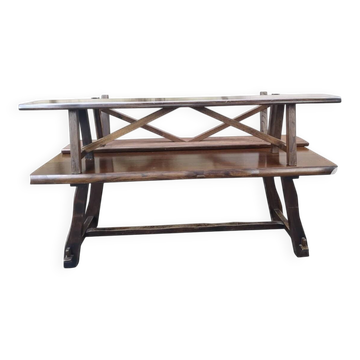 Large table and 2 benches brutalist design Olavi Hänninen