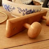 Vintage wall coat rack in pine with 2 hooks.