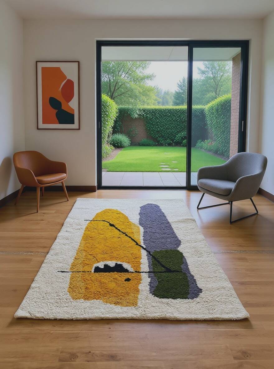 Handwoven Moroccan rug - grey rug with a yellow touch 3X2m