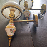Pair of brass and opaline sconces