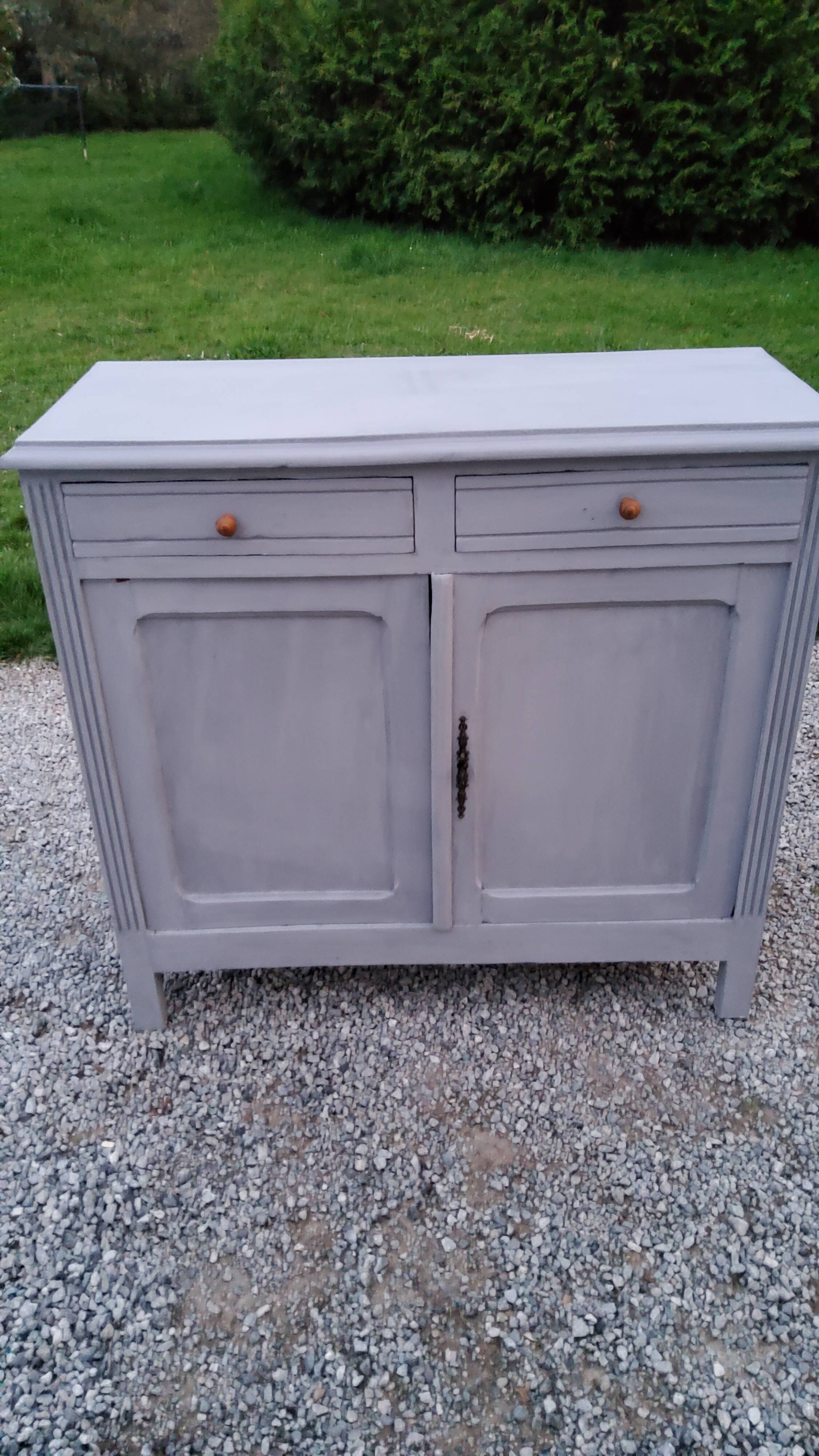 Parisian buffet patina gray 2 doors 2 drawers in solid poplar