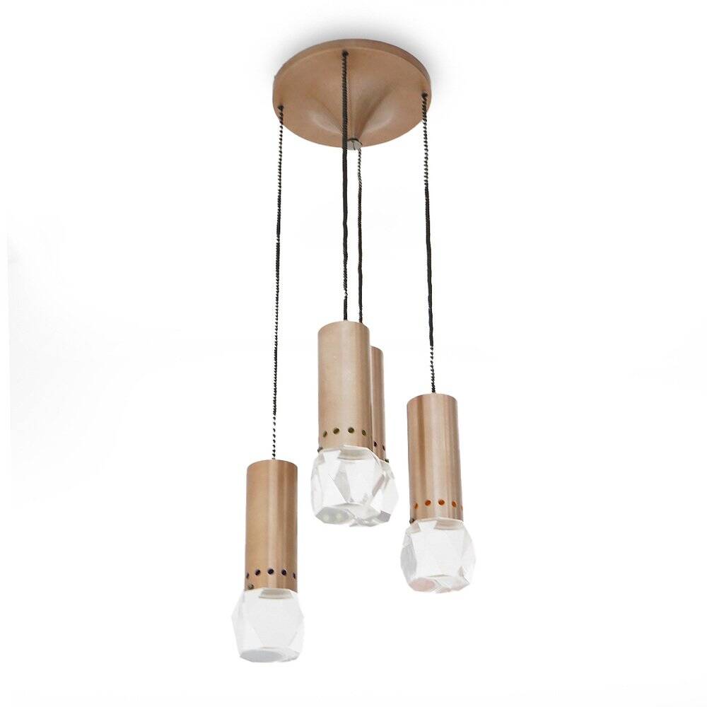 Chandelier with 4 pendants and acrylic glass diffusers by Gaetano Missaglia, 1960s.