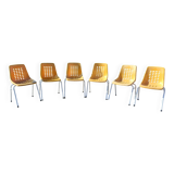 6 vintage iron and orange plastic garden chairs