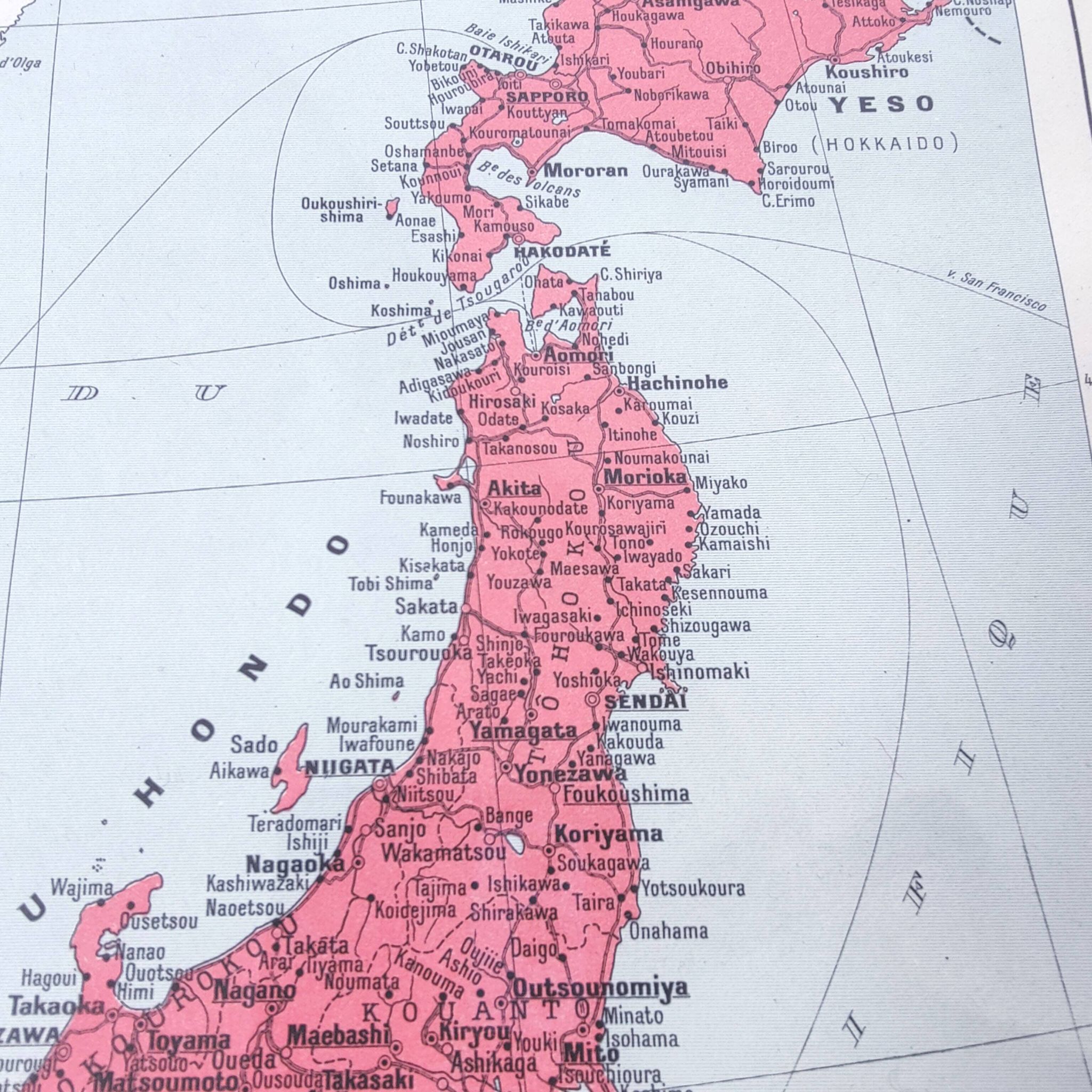 Vintage map of Japan and Korea 43x43cm from 1950.