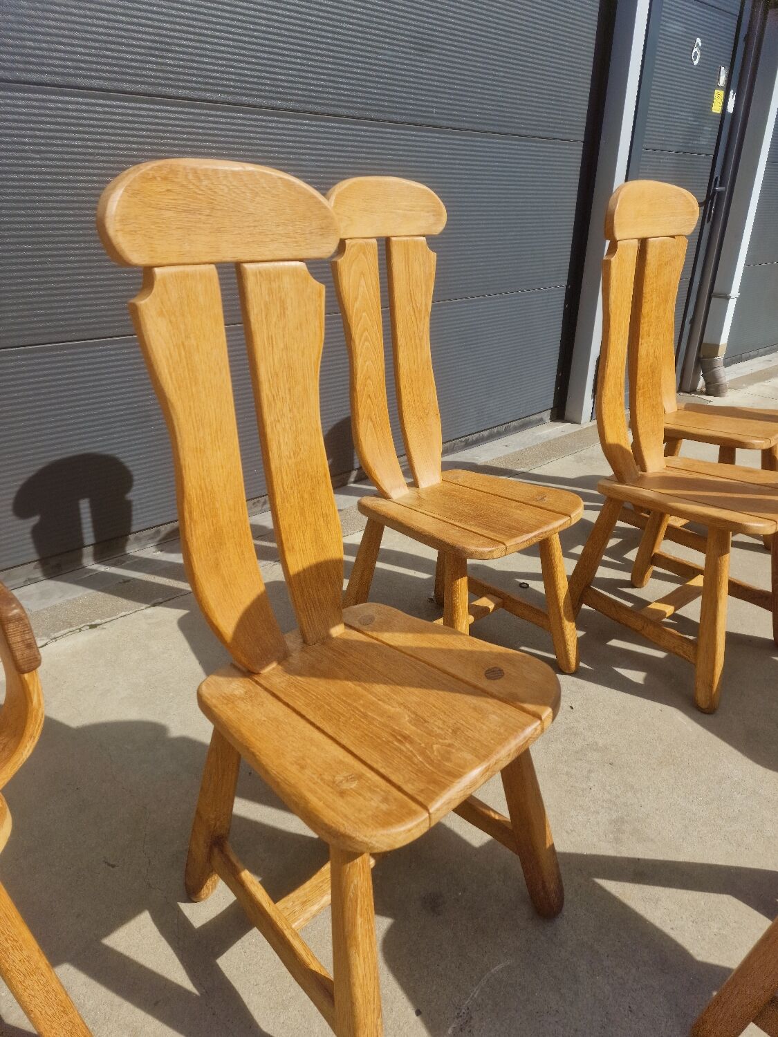 Set of 8 Britalist Oak Chairs from De Puydt, Belgium 1970s