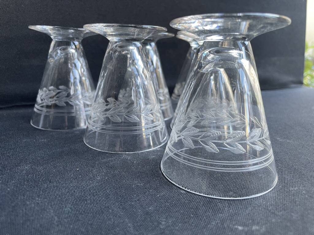 6 port glasses – guilloché crystal – art deco