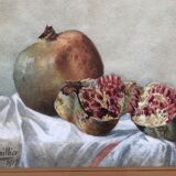 Watercolor "les grenades" signed e. fournillier 1915, in gilded wood frame, still life, perpignan 66